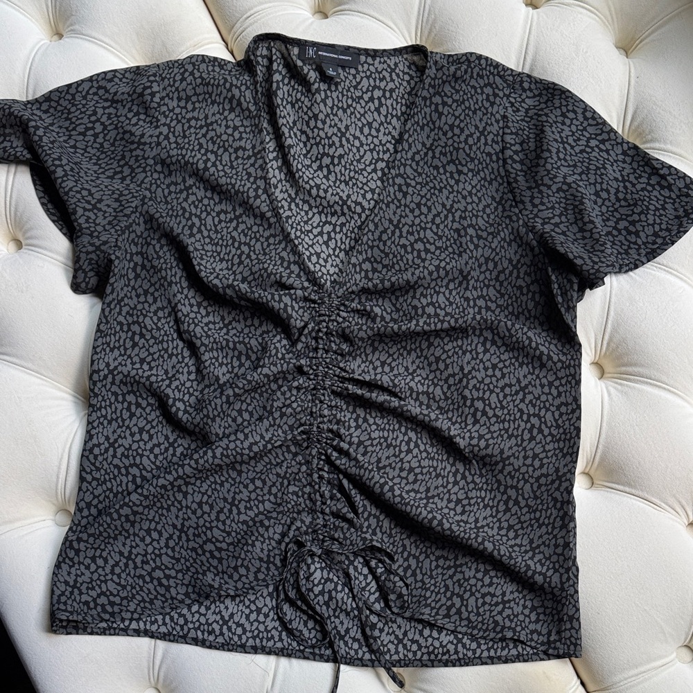 INC International Concepts Black Patterned Blouse